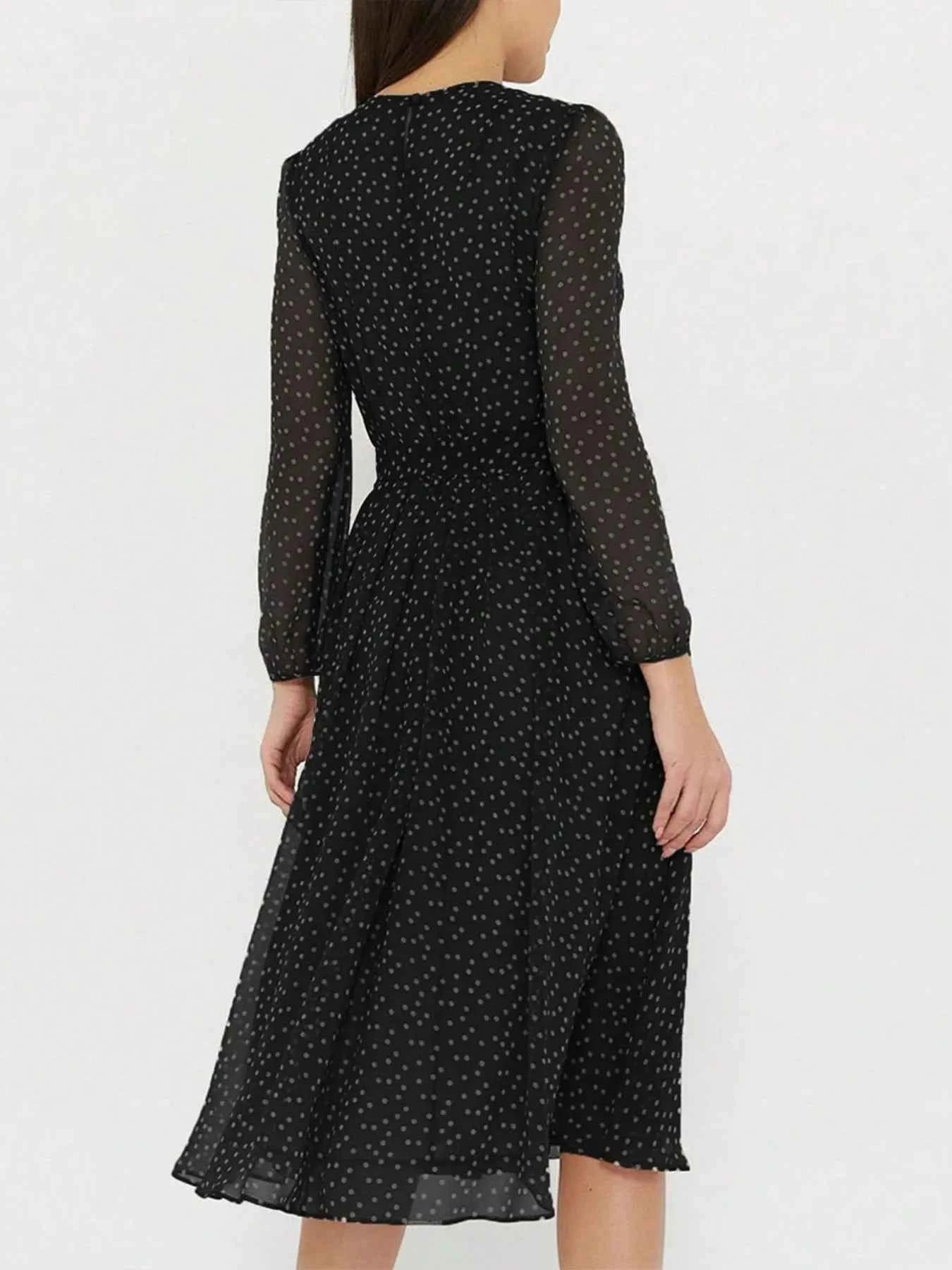 Polka Dot Long Sleeve Midi Dress