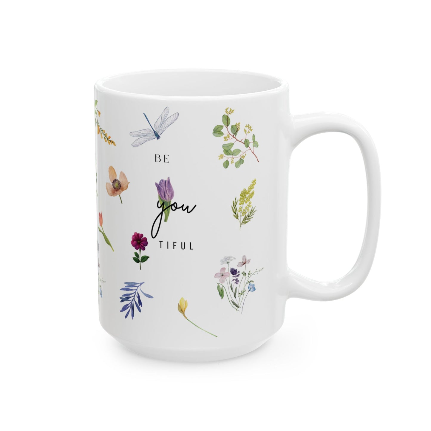 Botanical Floral Ceramic Mug - Enjoy & Relax Design (11oz, 15oz)