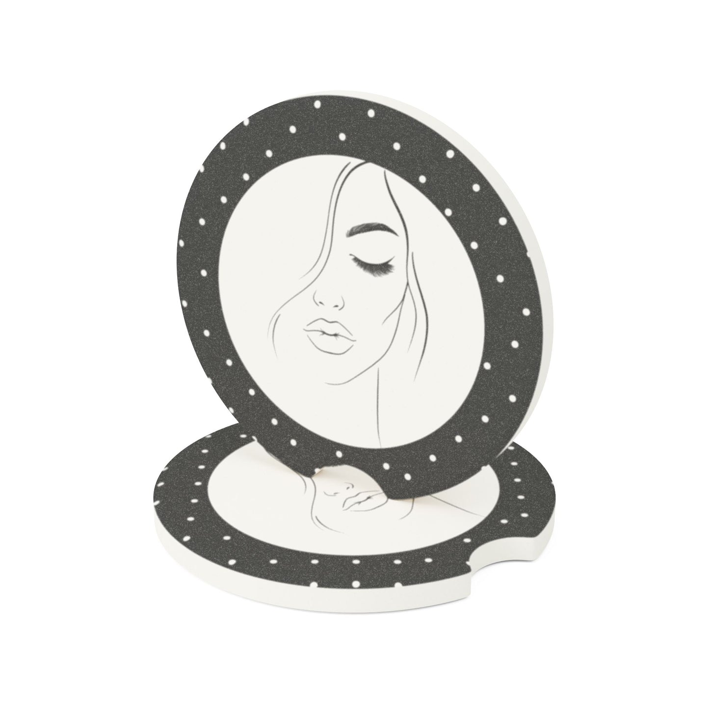 Elegant Soapstone Car Coaster with Polka Dots and Chic Design