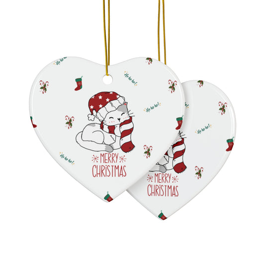 'Christmas Kitty ' both sides Ceramic Ornaments (1pc, 3pcs, 5pcs, 10pcs)