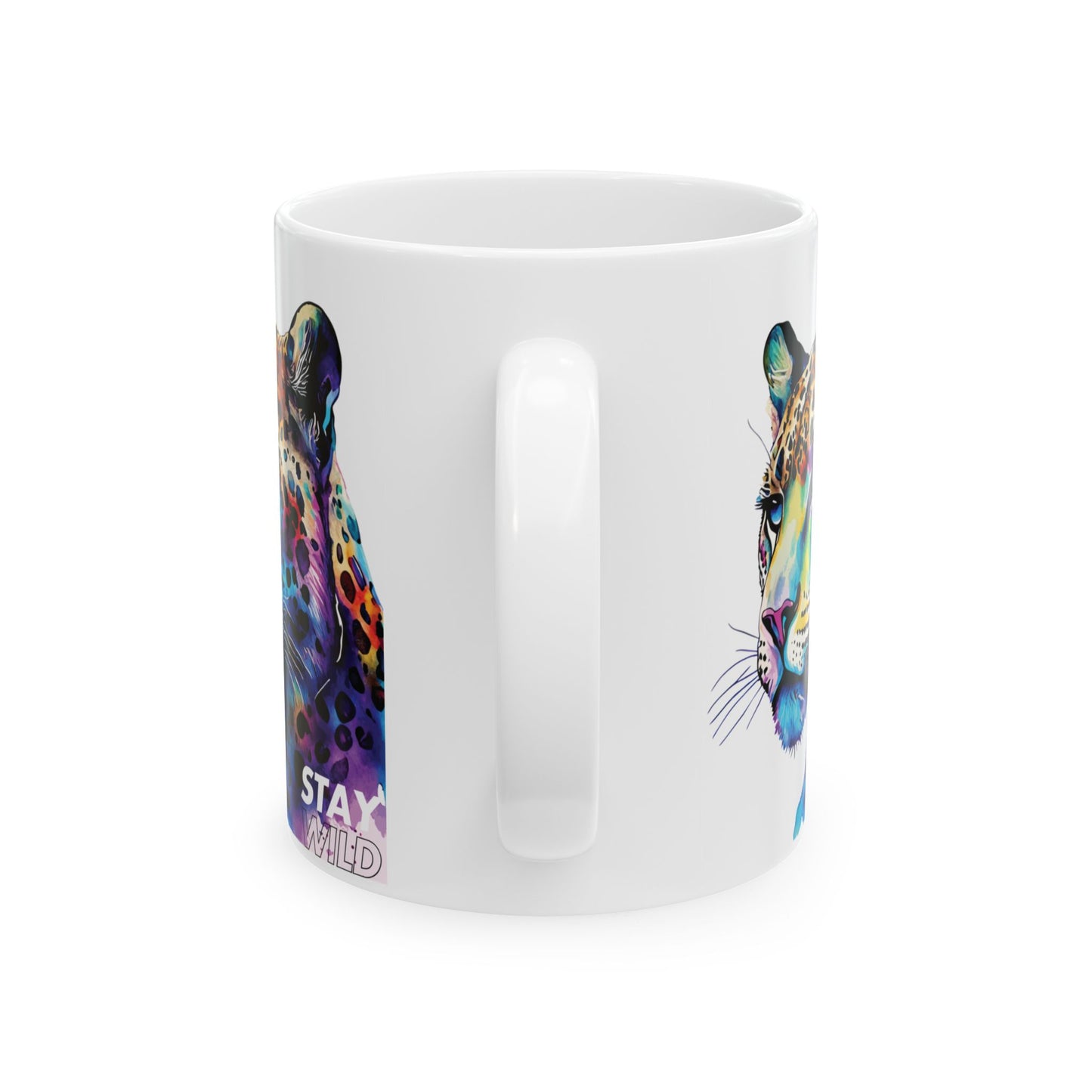 Stay Wild Leopard Ceramic Mug - Colorful Animal Design (11oz, 15oz)