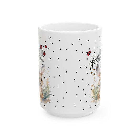 Floral Bunny Ceramic Mug - Perfect for Spring and Easter Celebrations