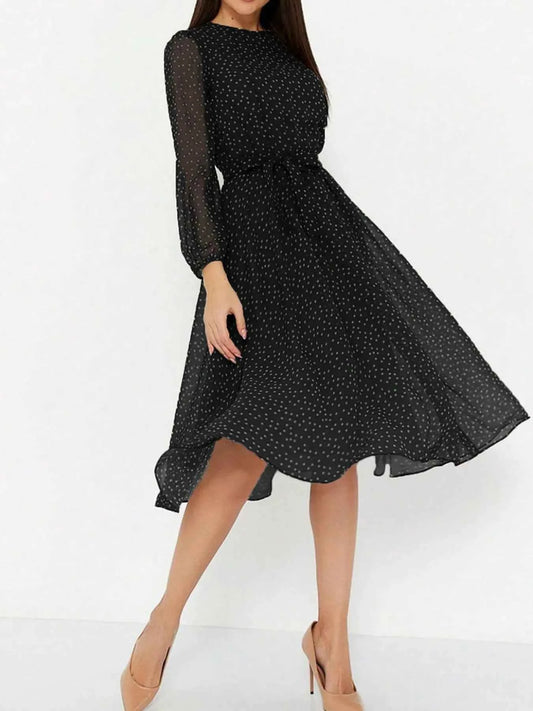 Polka Dot Long Sleeve Midi Dress