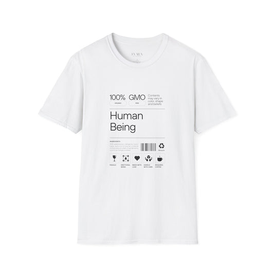 "Human Being” graphic on unisex cotton t-shirt – funny minimalist design