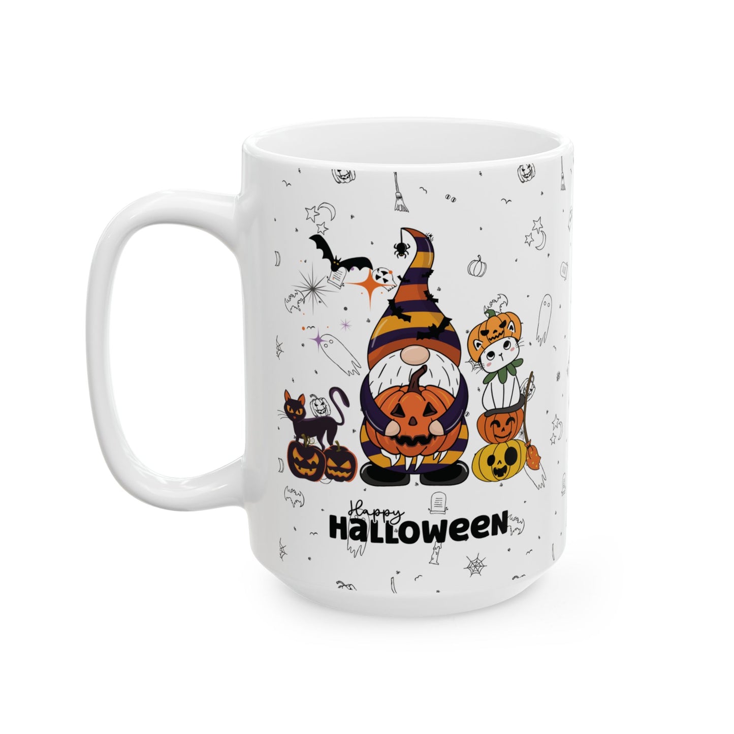 Cute Pumpkin Halloween Ceramic Mug-15oz White Fall Coffee Cup, Spooky Season Decor Gift
