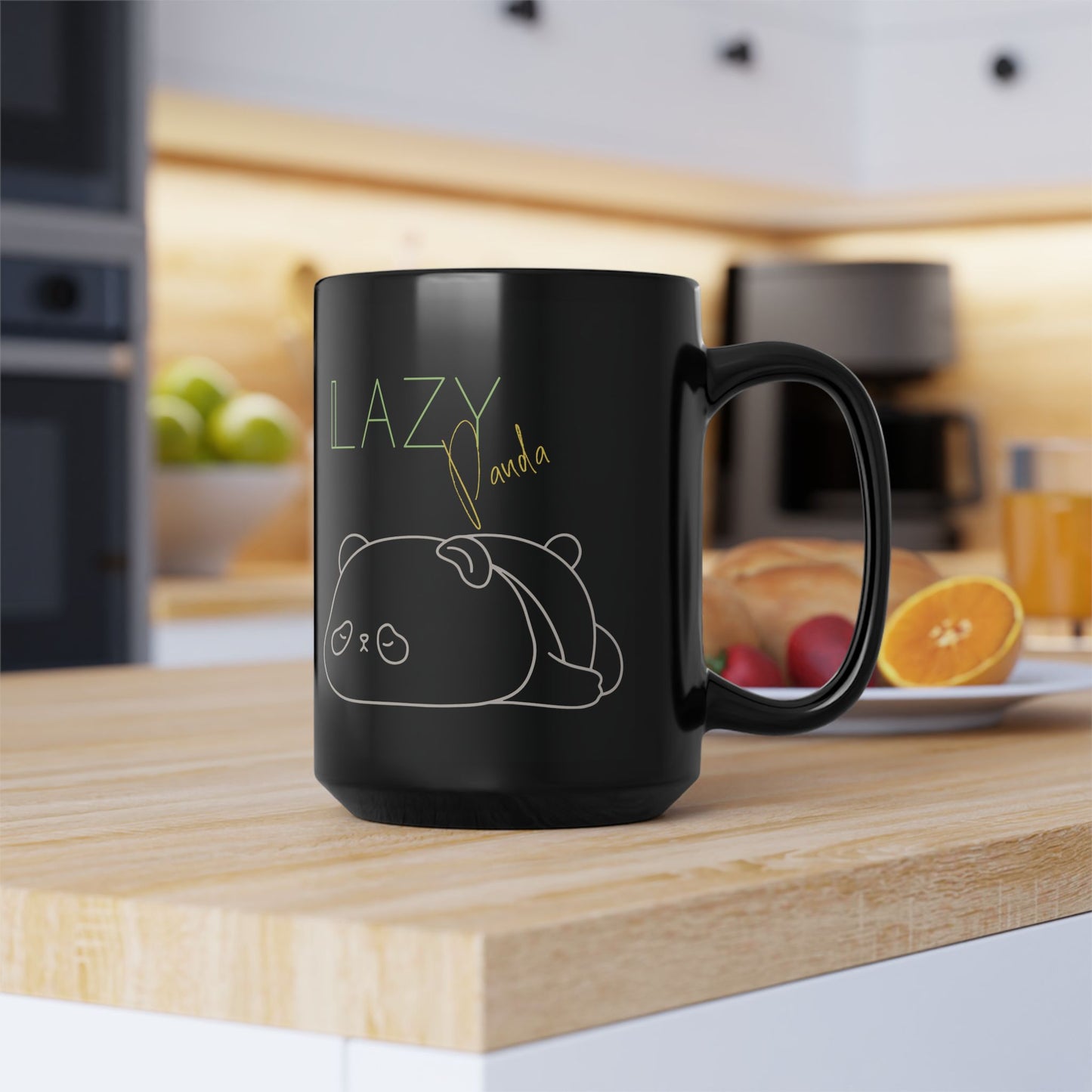 Lazy Panda Black Mug 15 oz- Fun Coffee Cup for Animal Lovers & Relaxation Enthusiasts