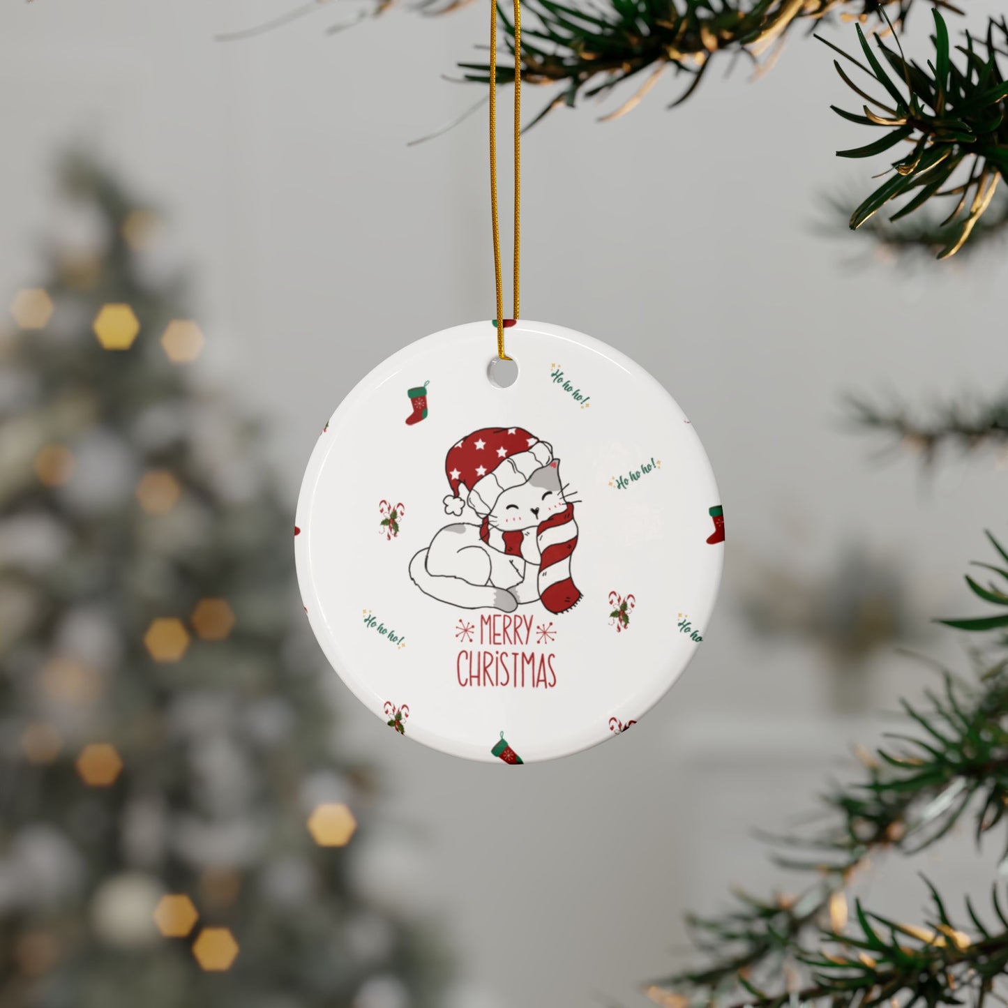'Christmas Kitty ' both sides Ceramic Ornaments (1pc, 3pcs, 5pcs, 10pcs)