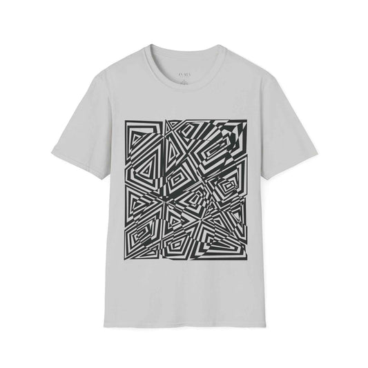 Hand drawn Geometric Maze Tee- Black Optical Illusion T-Shirt for Men
