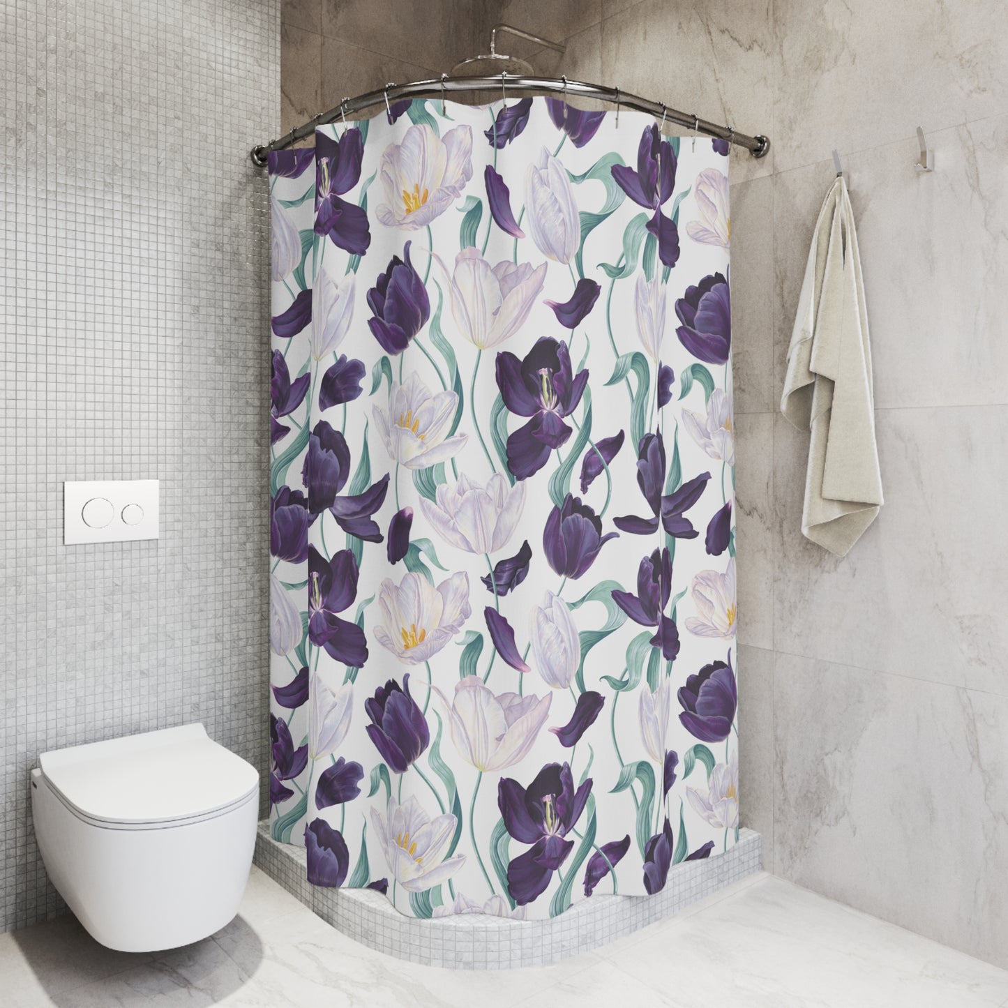 Graceful Bloom: Light Pink and Purple floral Shower Curtain