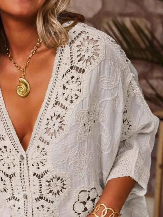 Crochet Lace V-Neck Blouse