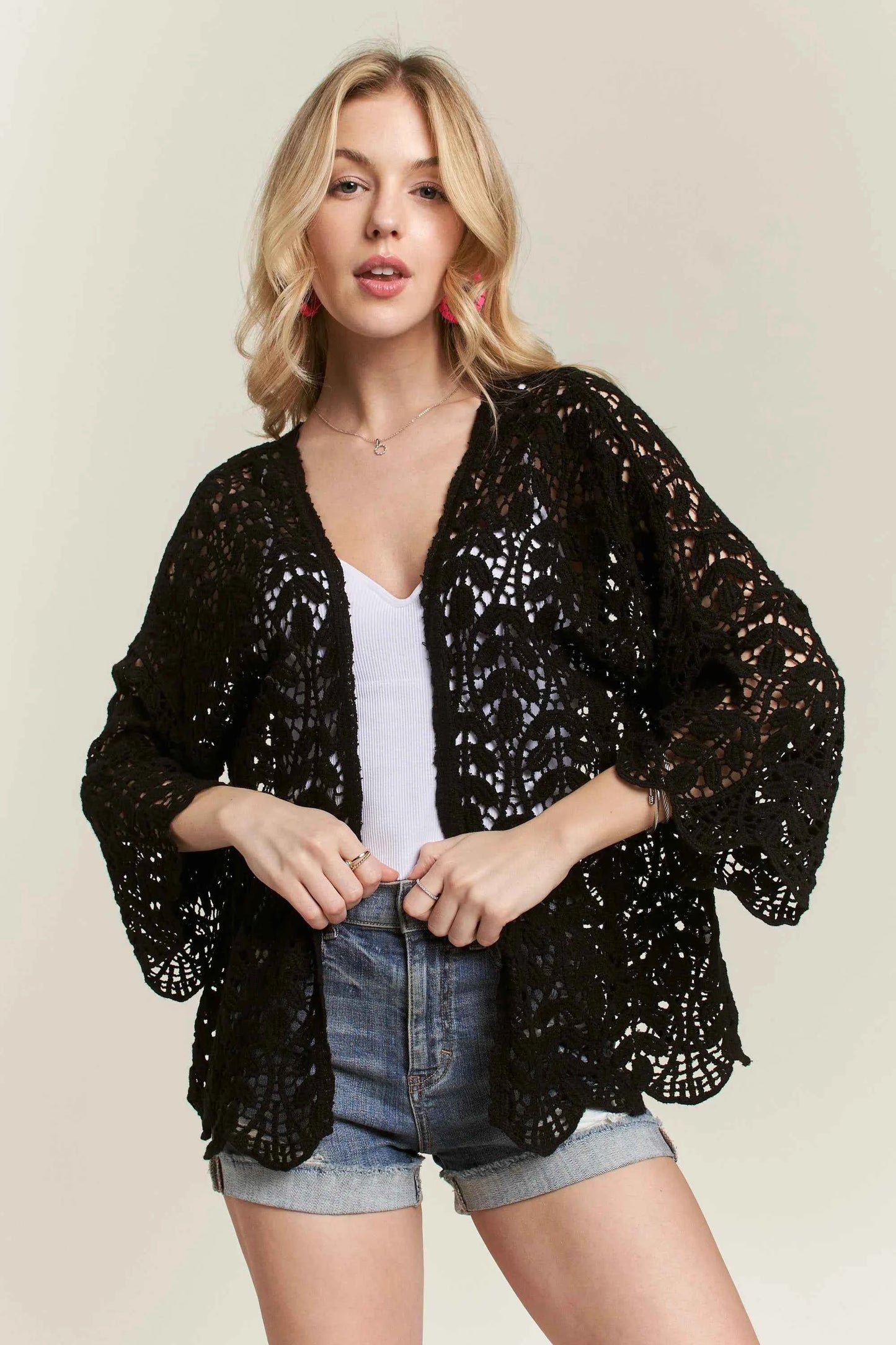 ADORA Leaf Pattern Crochet Cardigan