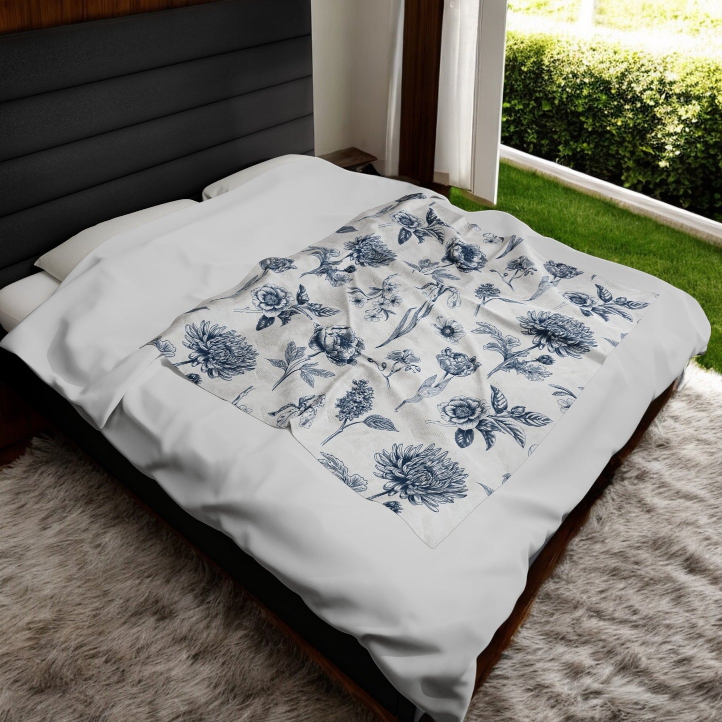 Blue Floral Velveteen Blanket