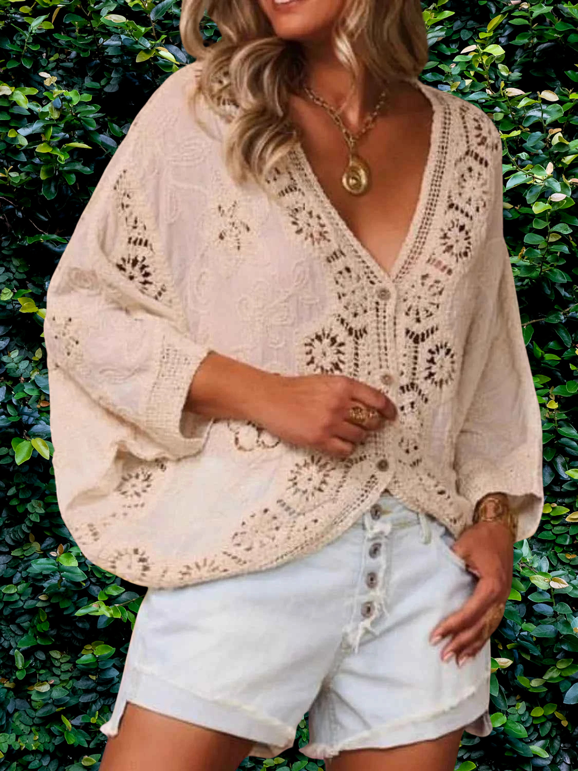 Crochet Lace V-Neck Blouse