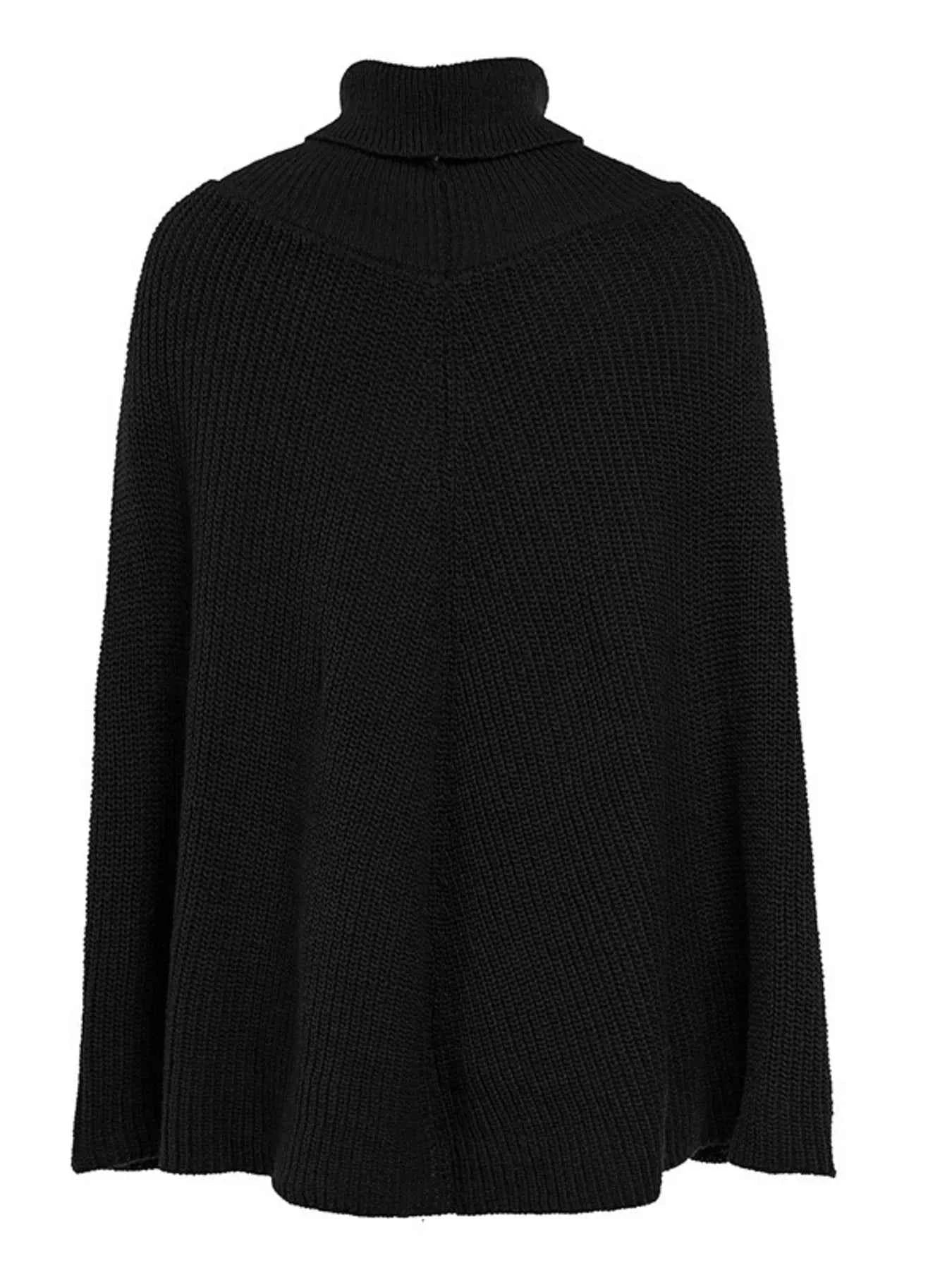 Full Size Turtleneck Knitted Cape Sweater Plus Size