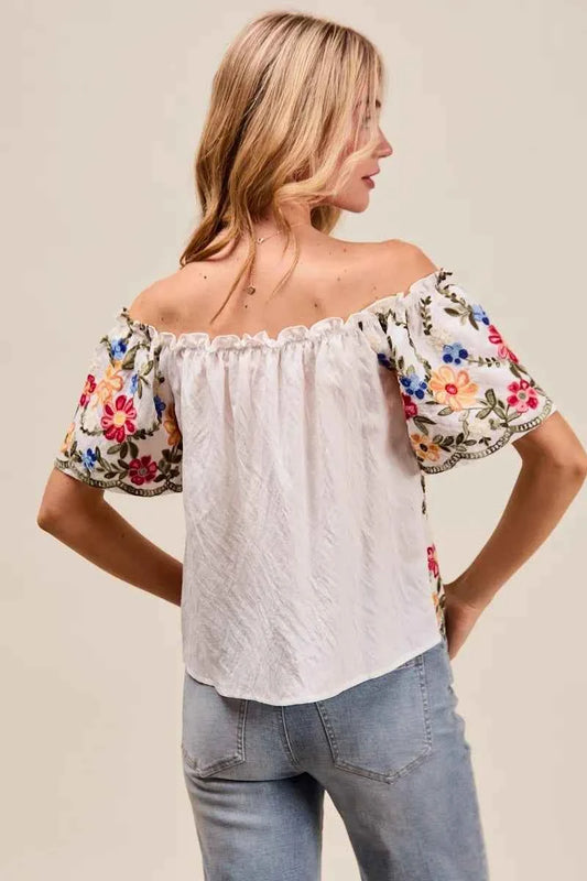SO ME Floral Embroidered Two Way Off The Shoulder Blouse