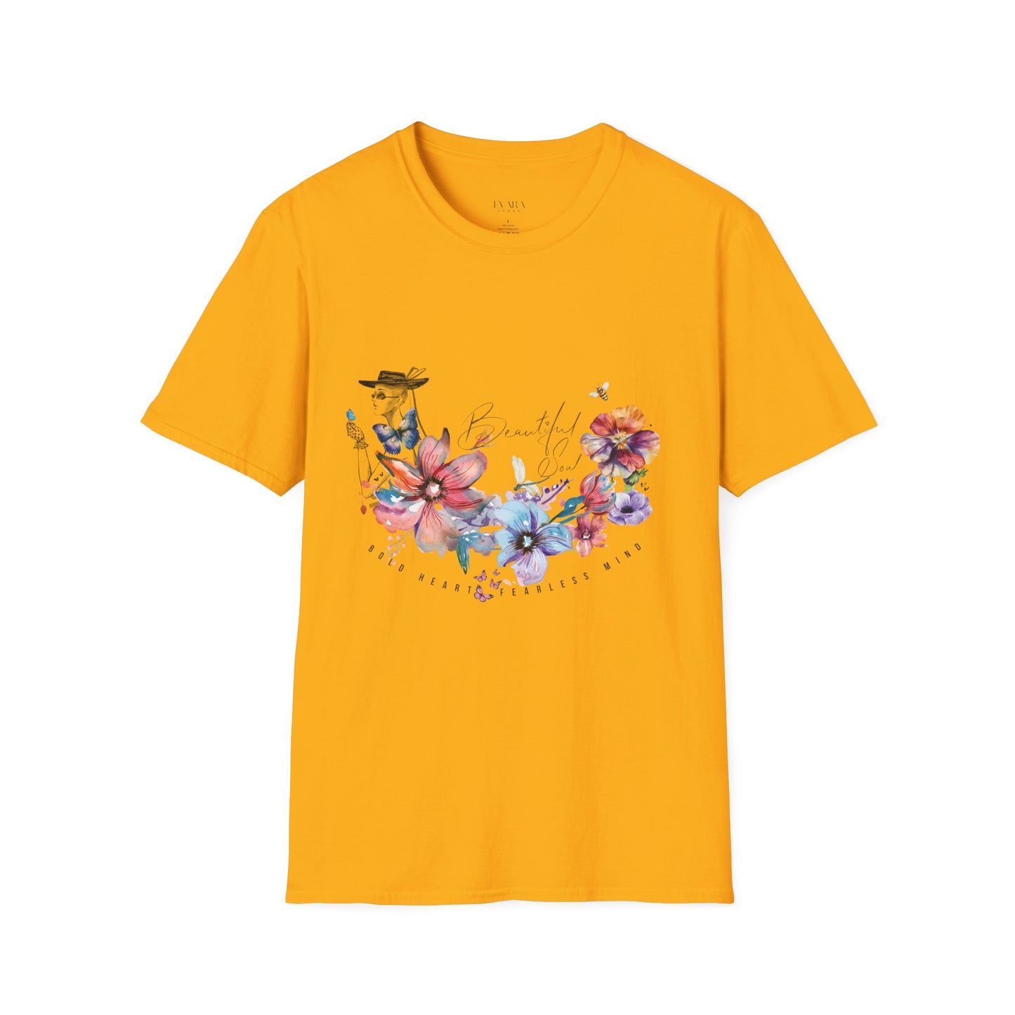 'Bold Heart Fearless Mind' Inspirational Floral Graphic Women's T-Shirt ,