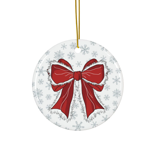 Ceramic Ornaments - Christmas Bow with Frosty Theme, 2-Side Print