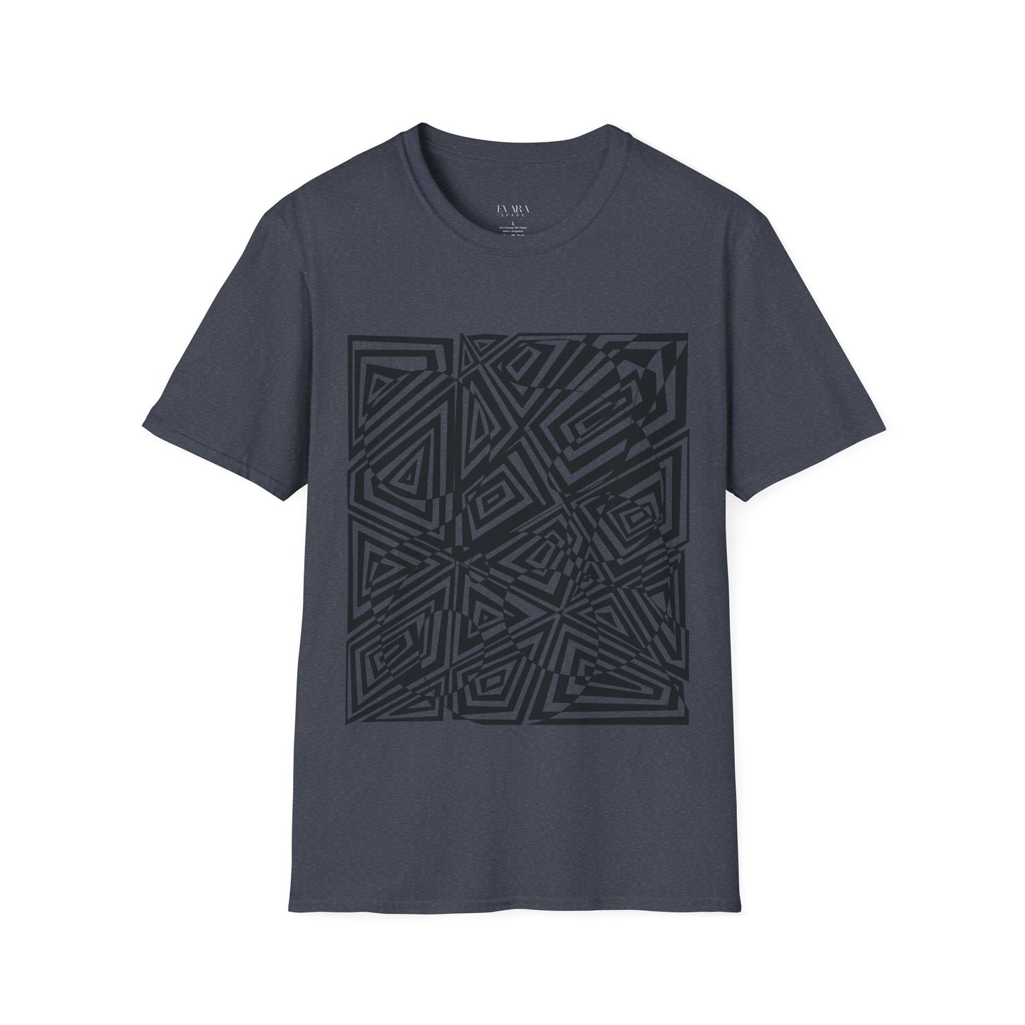 Hand drawn Geometric Maze Tee- Black Optical Illusion T-Shirt for Men