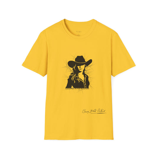Elegance Never Whispers Women’s T-Shirt | Stylish Woman in Hat Graphic Tee | Minimalist Fashion Shirt for Women