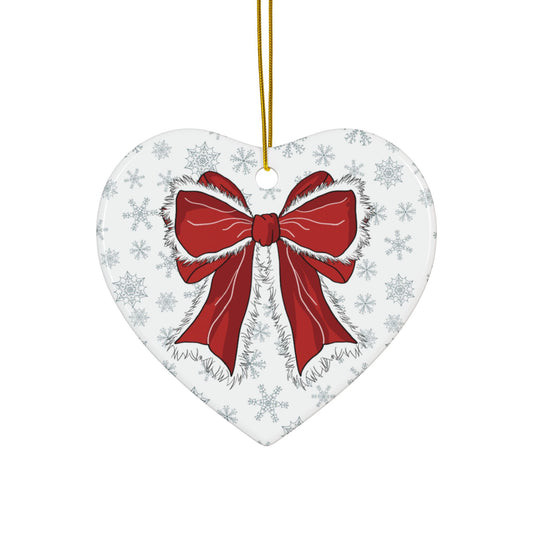Ceramic Ornaments - Christmas Bow with Frosty Theme, 2-Side Print