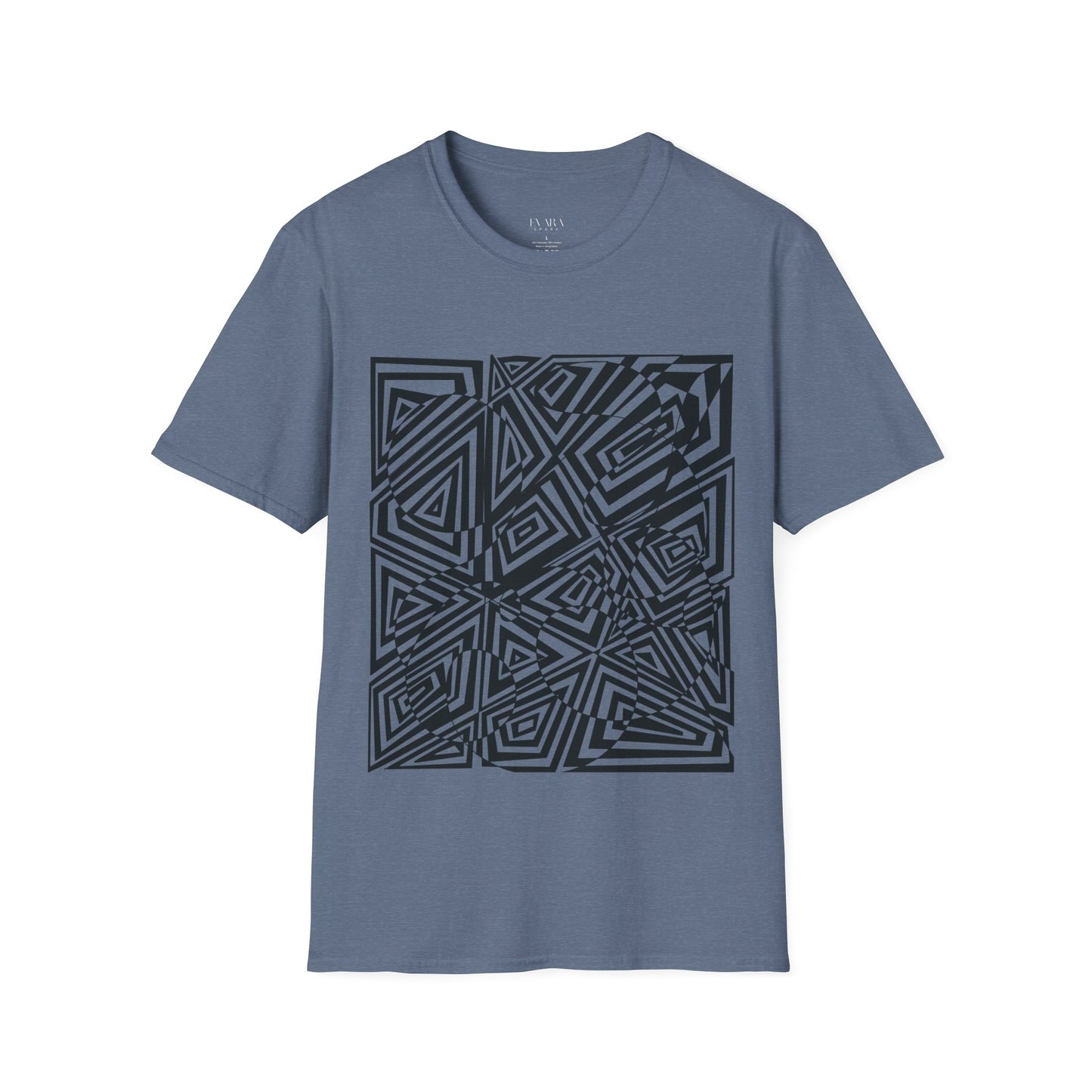Hand drawn Geometric Maze Tee- Black Optical Illusion T-Shirt for Men