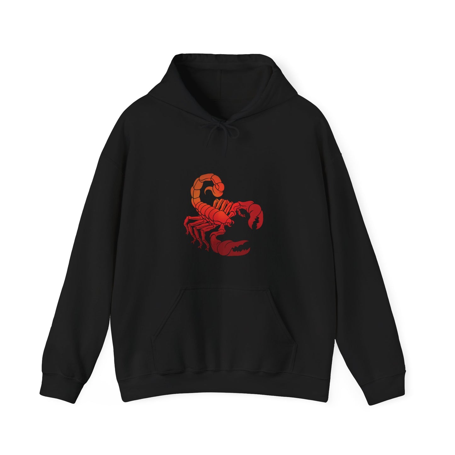 Skorpion Hoodie – Grafik mit Skorpion im Flammen-Farbverlauf, schwarze Unisex-Streetwear
