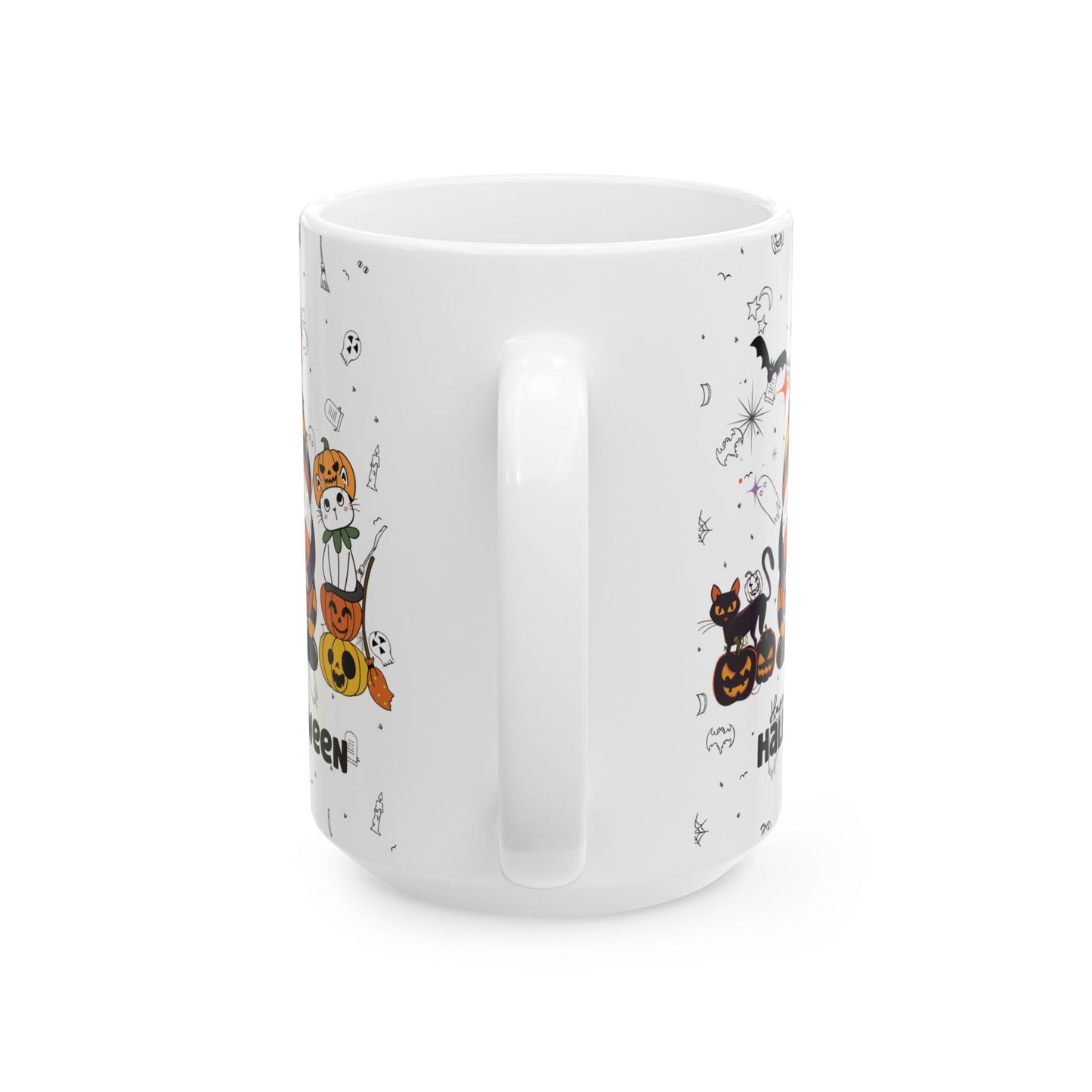 Cute Pumpkin Halloween Ceramic Mug-15oz White Fall Coffee Cup, Spooky Season Decor Gift
