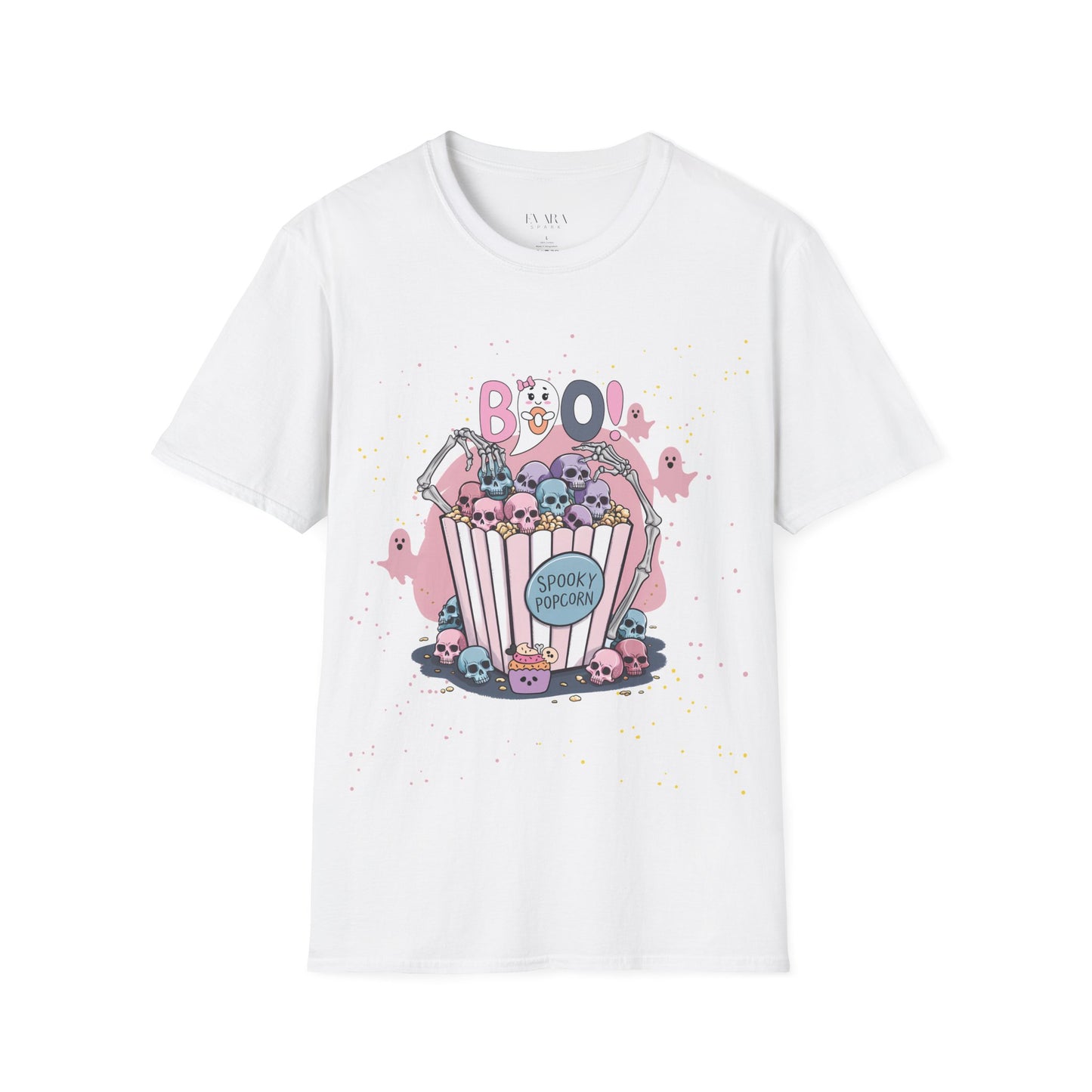 Boo! Spooky Popcorn Women’s Halloween T-Shirt for Movie Nights & October Fun