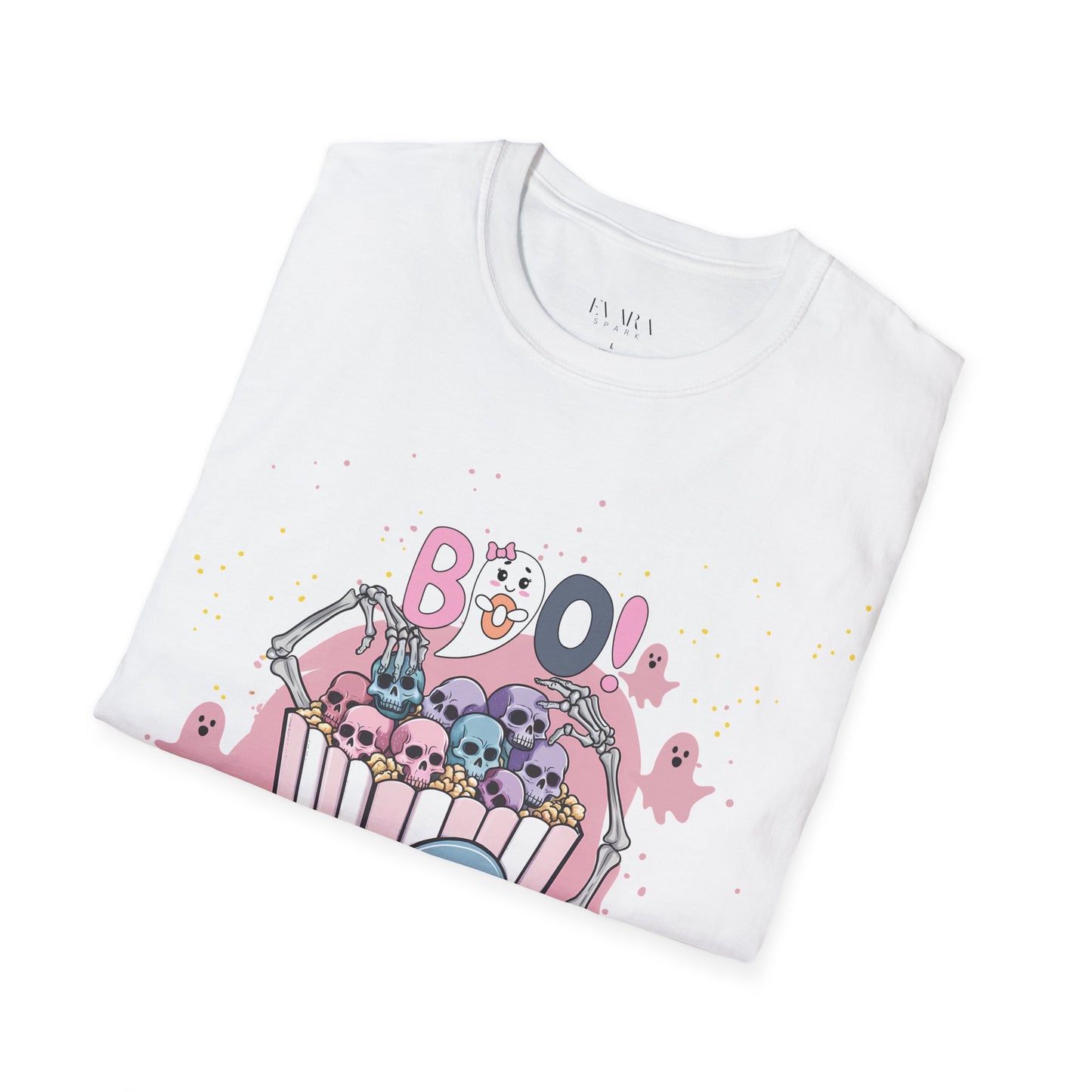 Boo! Spooky Popcorn Women’s Halloween T-Shirt for Movie Nights & October Fun