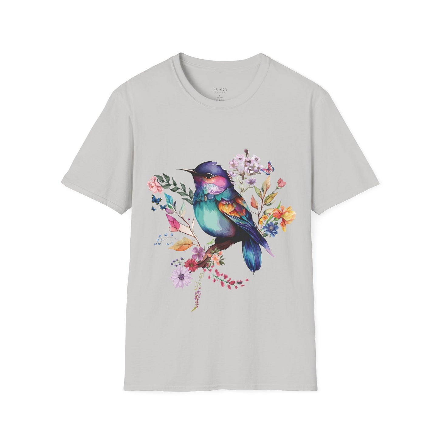 Colorful Bird Floral T-Shirt - Vibrant Watercolor Songbird Tee