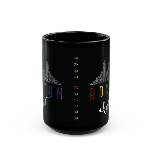 Boston Love Black Mug - City Skyline Design, Perfect Gift for Coffee Lovers