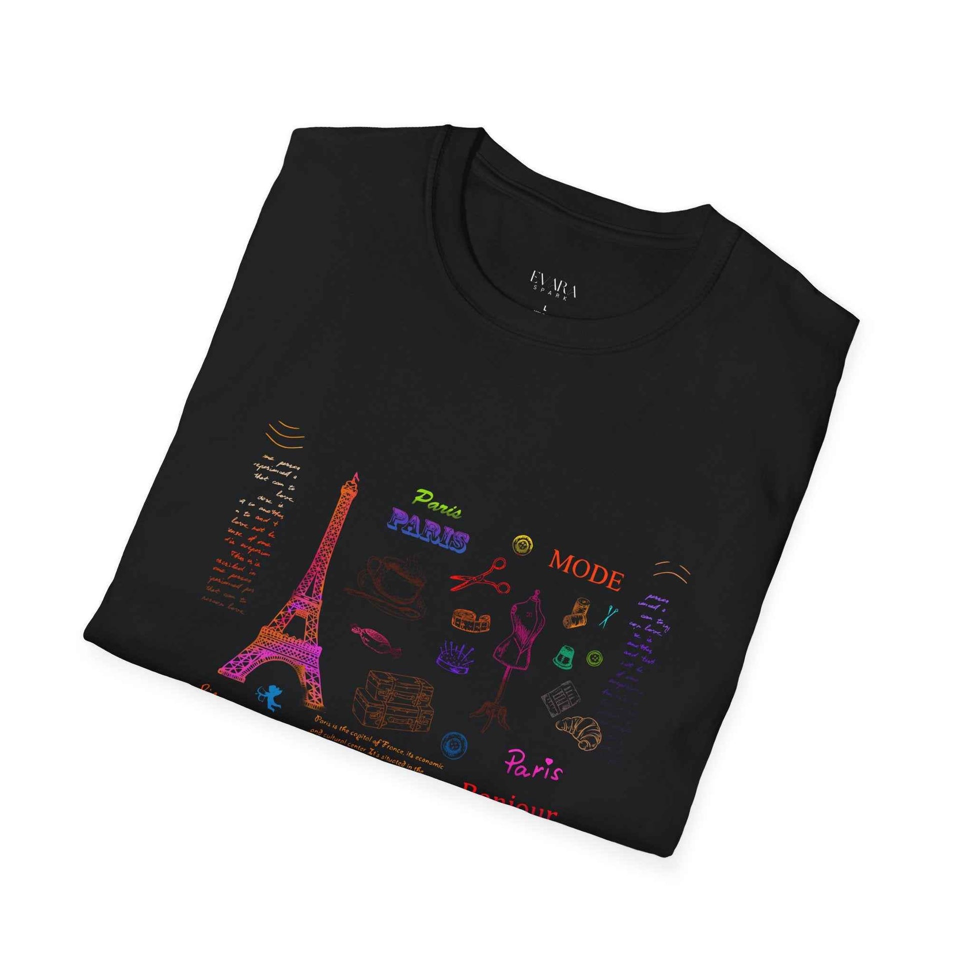 Paris Neon Icons T-Shirt - Eiffel Tower & French Food Pop Art Tee