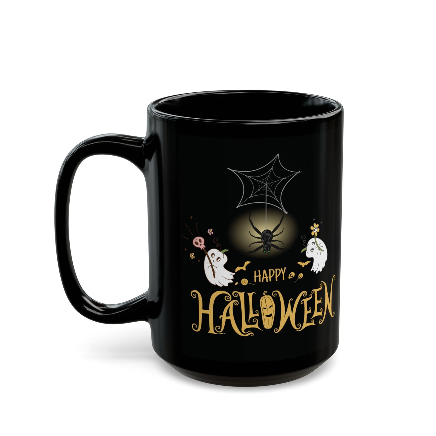 Spooky Black Halloween Wishes Mug – Ceramic Coffee Cup with Festive Fall Vibes