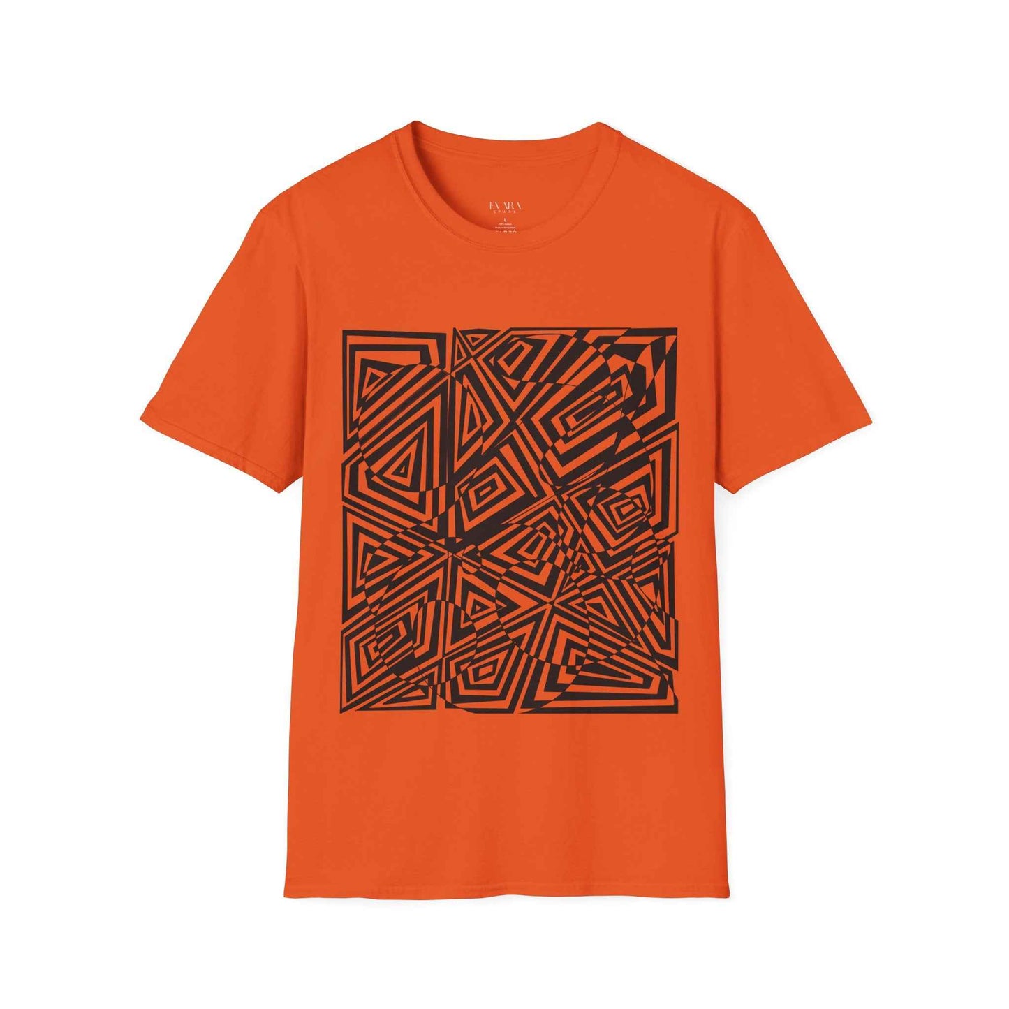 Hand drawn Geometric Maze Tee- Black Optical Illusion T-Shirt for Men