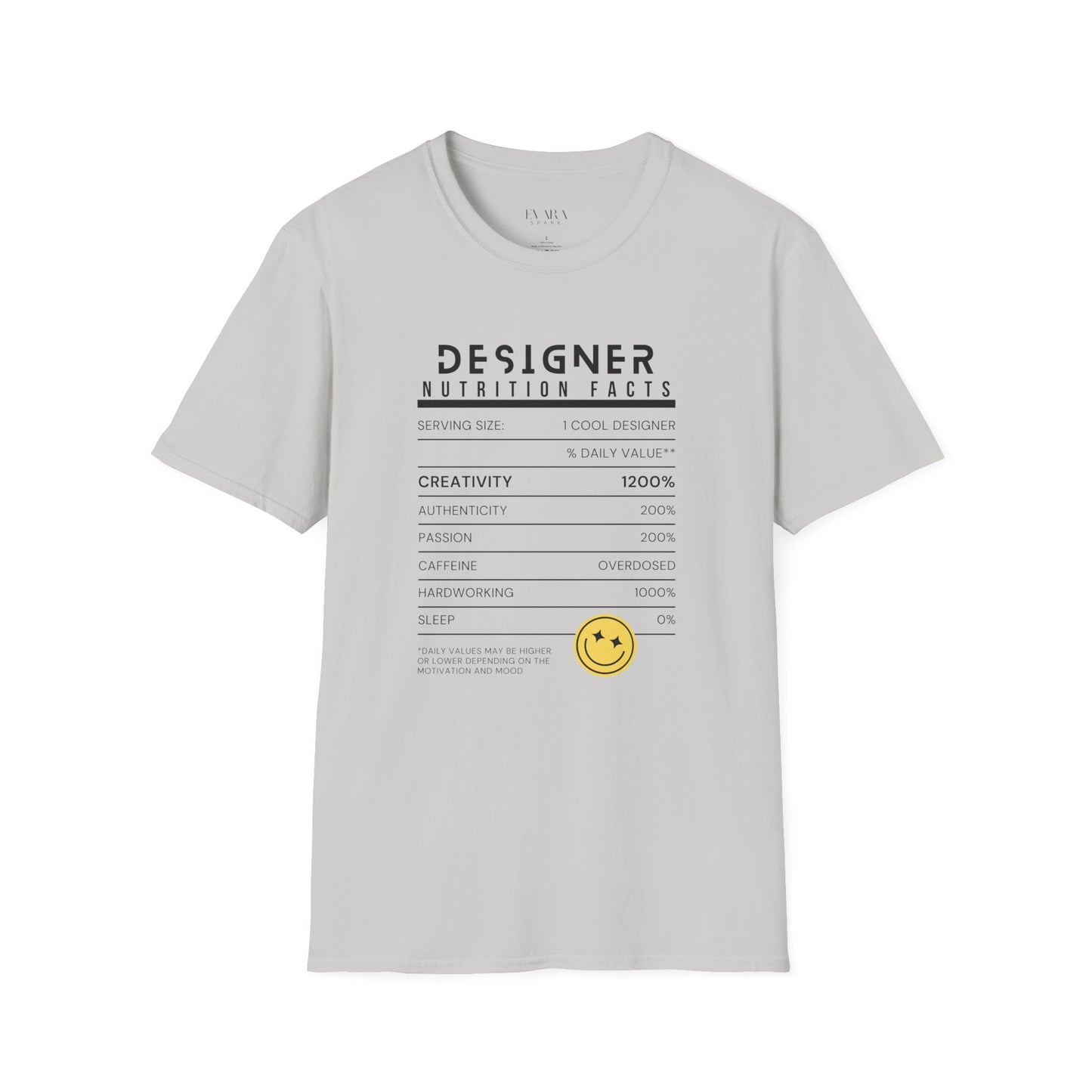 Designer Nutrition Facts Unisex T-Shirt - Creative & Motivational Apparel