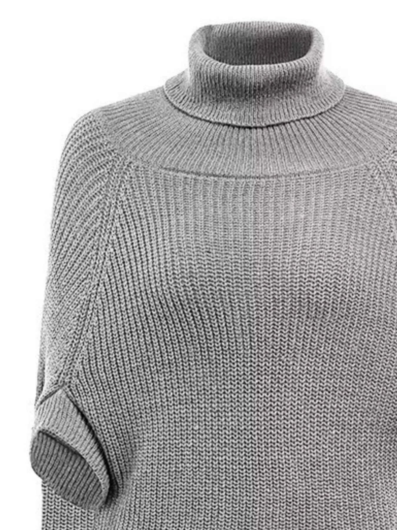 Full Size Turtleneck Knitted Cape Sweater Plus Size