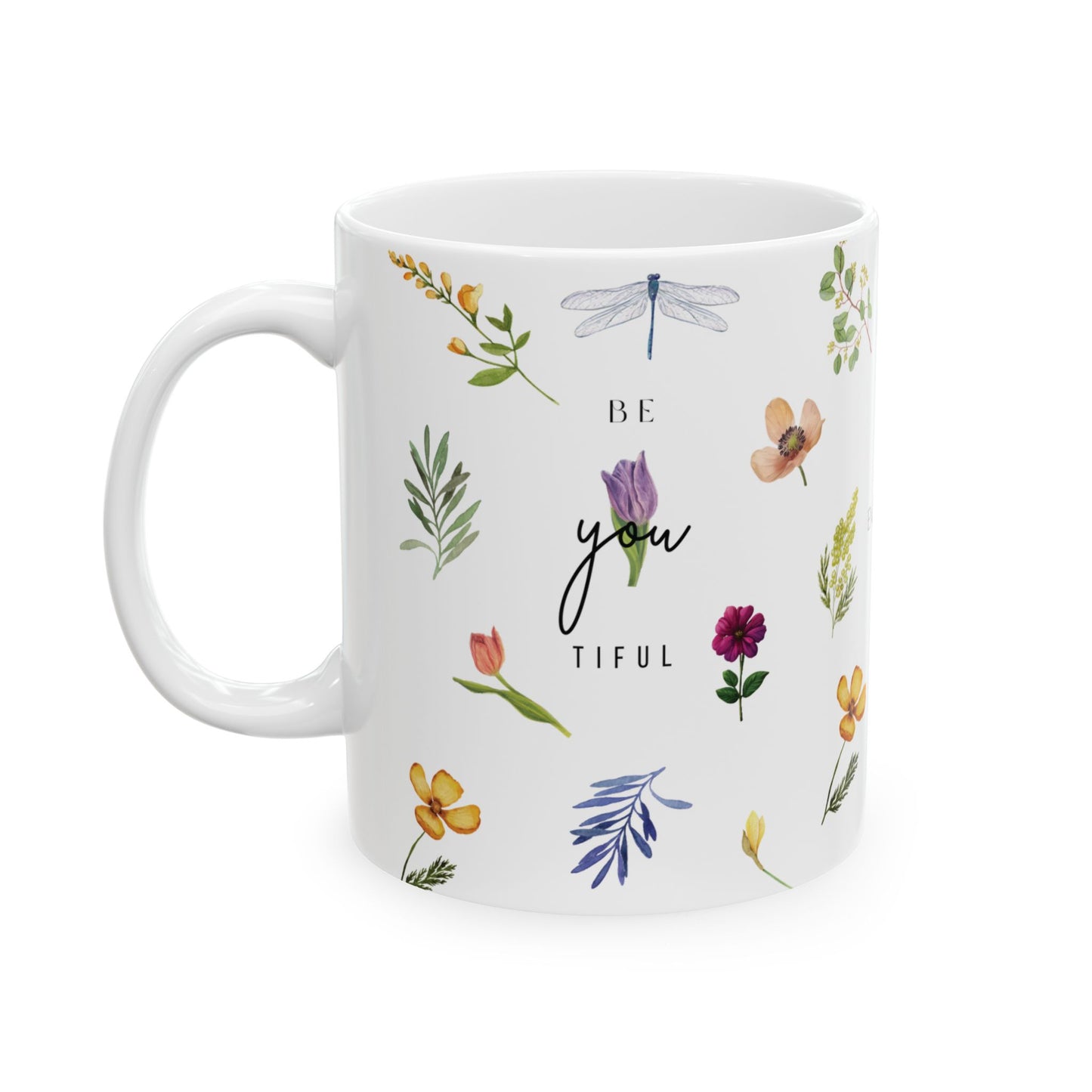 Botanical Floral Ceramic Mug - Enjoy & Relax Design (11oz, 15oz)