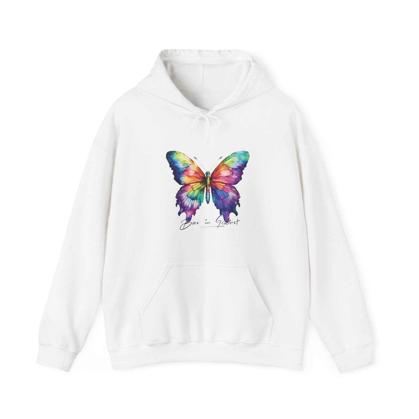Soft Midweight Women's Hoodie – Colorful Butterfly "Born to Be Gradient" Graphic Pullover Sweatshirt