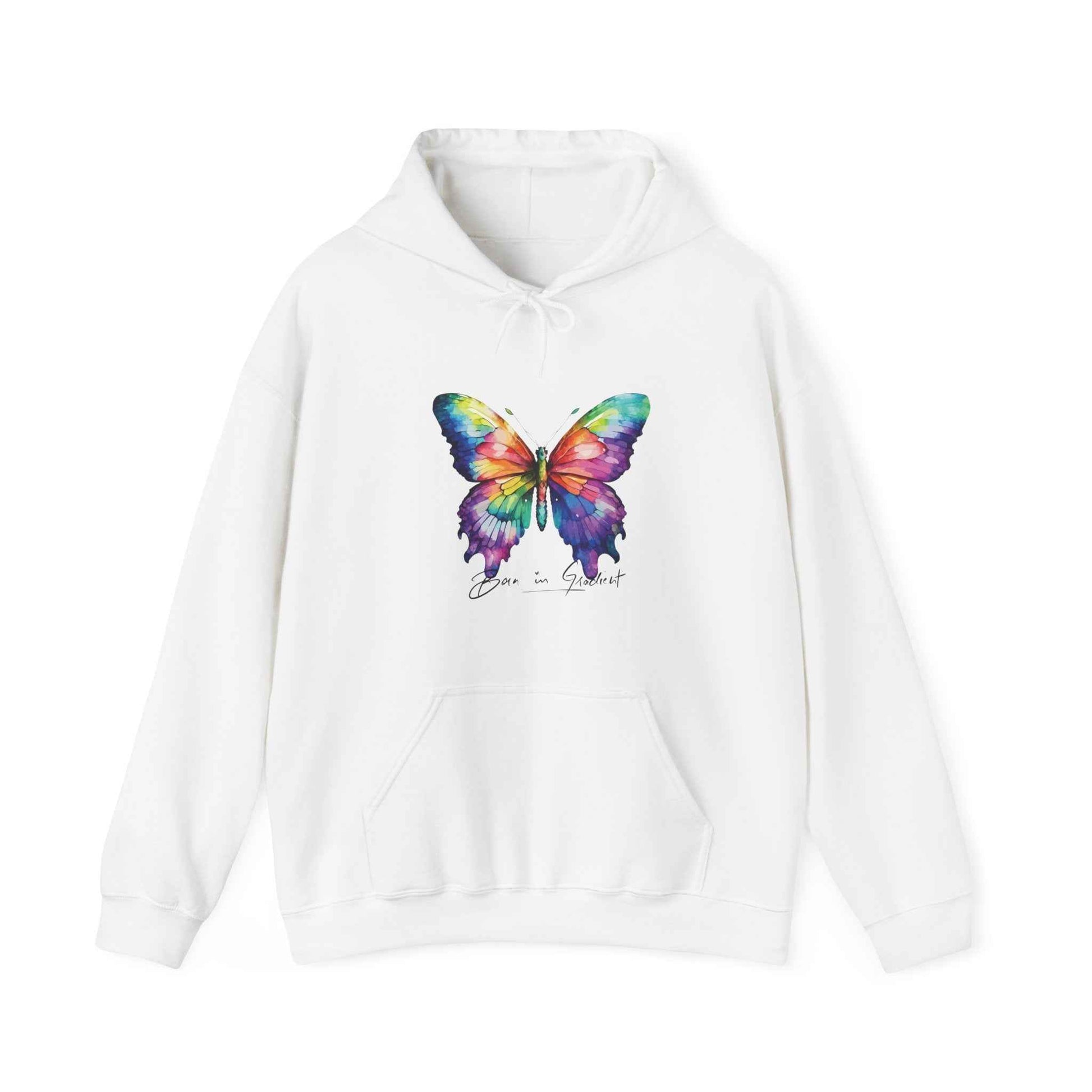 Soft Midweight Women's Hoodie – Colorful Butterfly "Born to Be Gradient" Graphic Pullover Sweatshirt