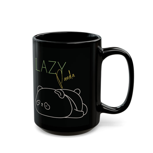 Lazy Panda Black Mug 15 oz- Fun Coffee Cup for Animal Lovers & Relaxation Enthusiasts