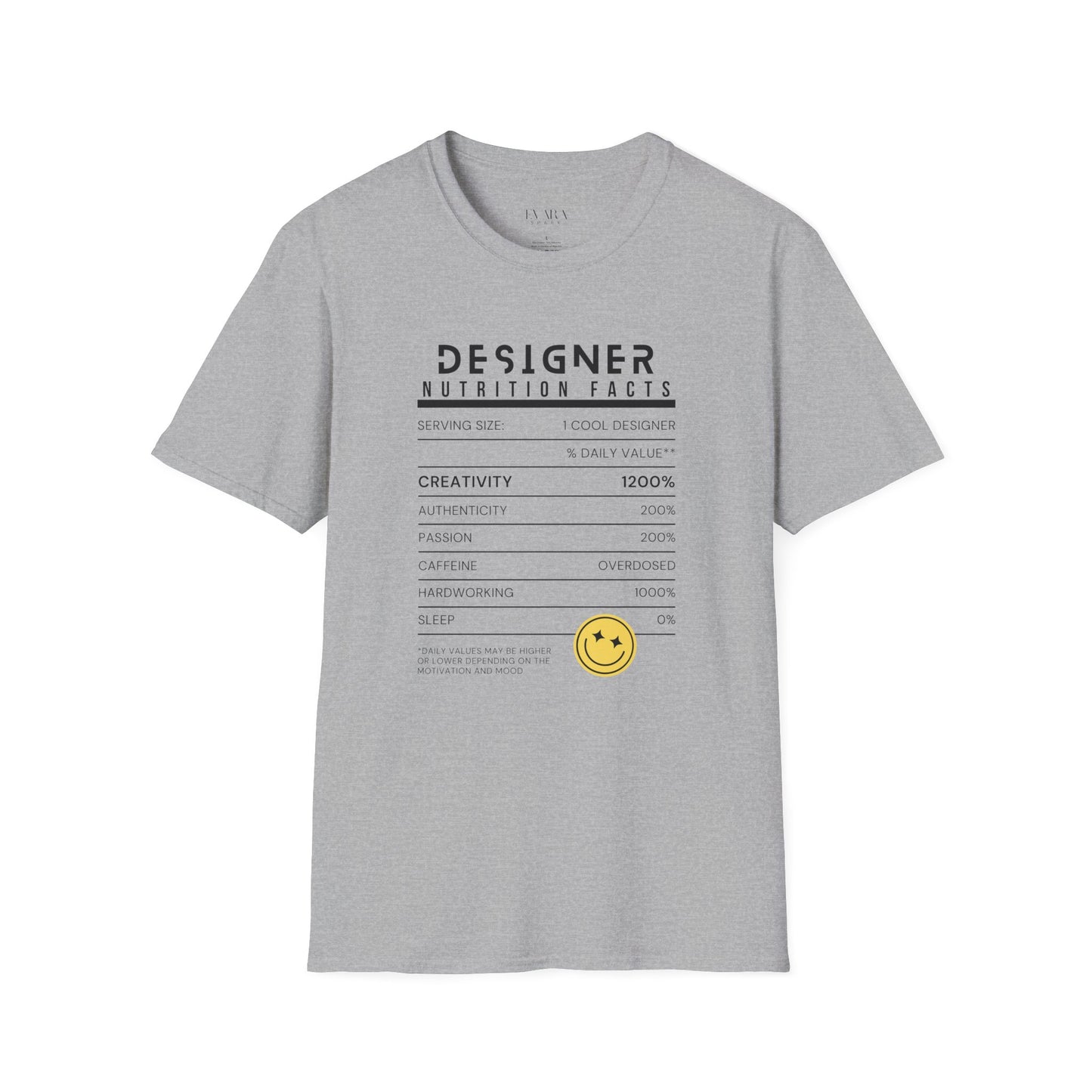 Designer Nutrition Facts Unisex T-Shirt - Creative & Motivational Apparel