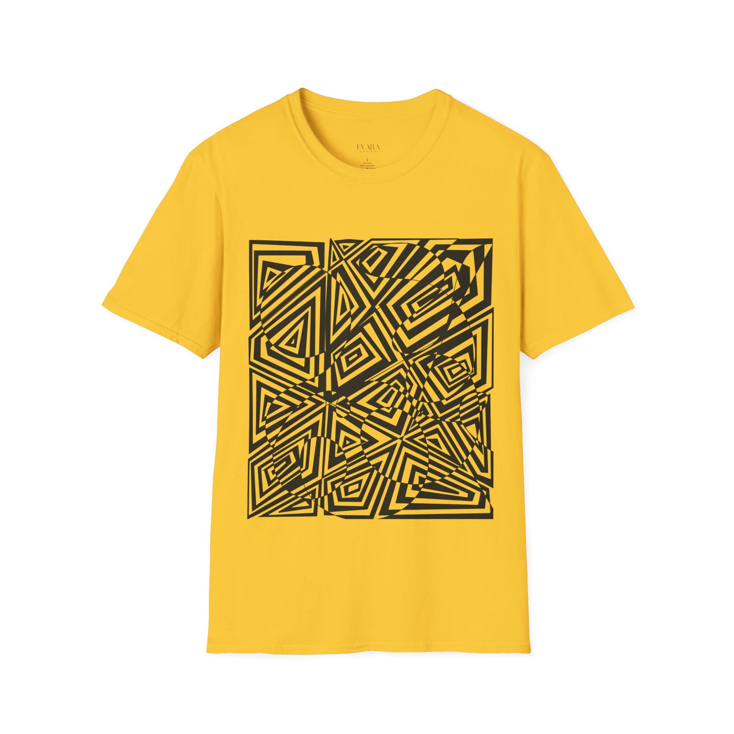 Hand drawn Geometric Maze Tee- Black Optical Illusion T-Shirt for Men