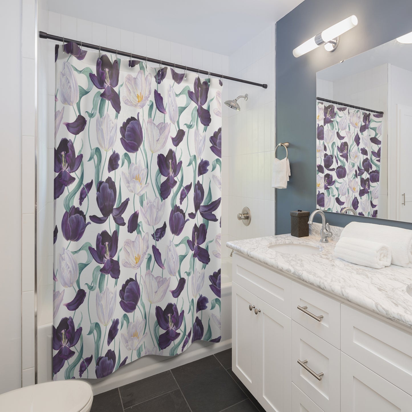 Graceful Bloom: Light Pink and Purple floral Shower Curtain