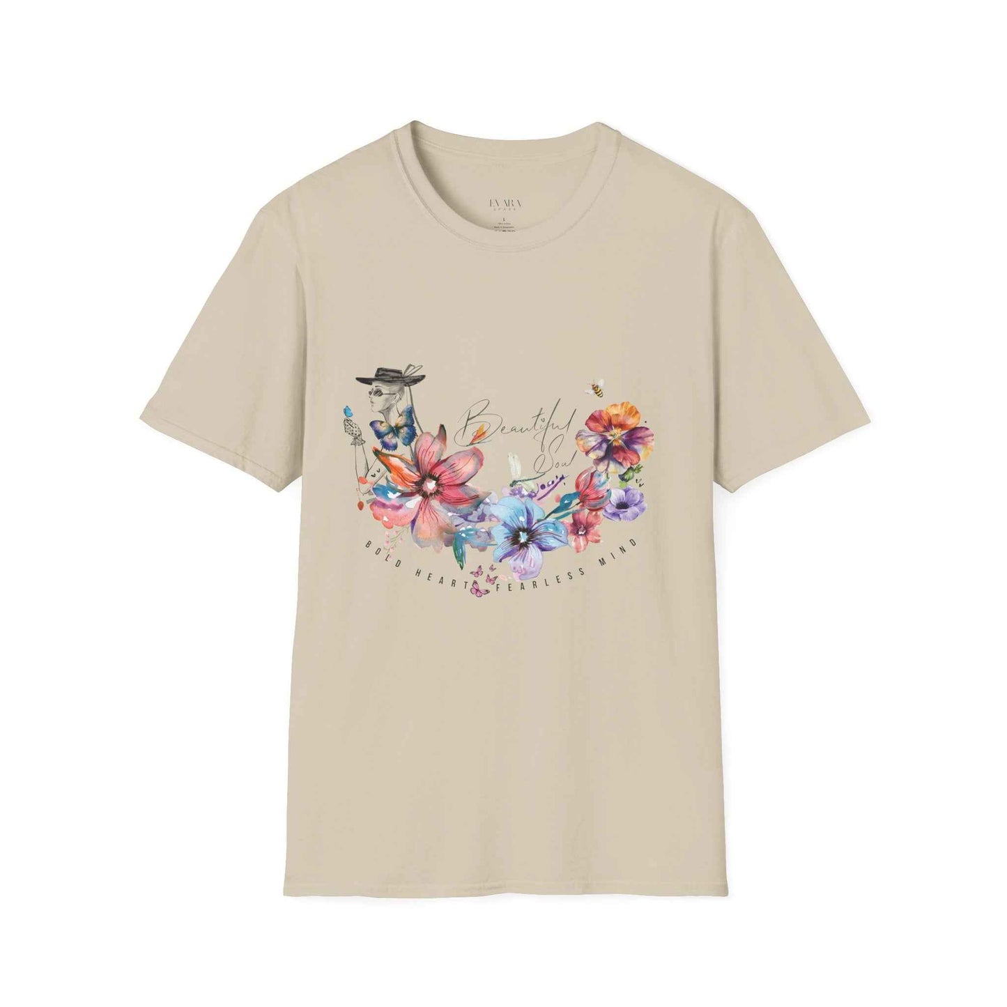 'Bold Heart Fearless Mind' Inspirational Floral Graphic Women's T-Shirt ,