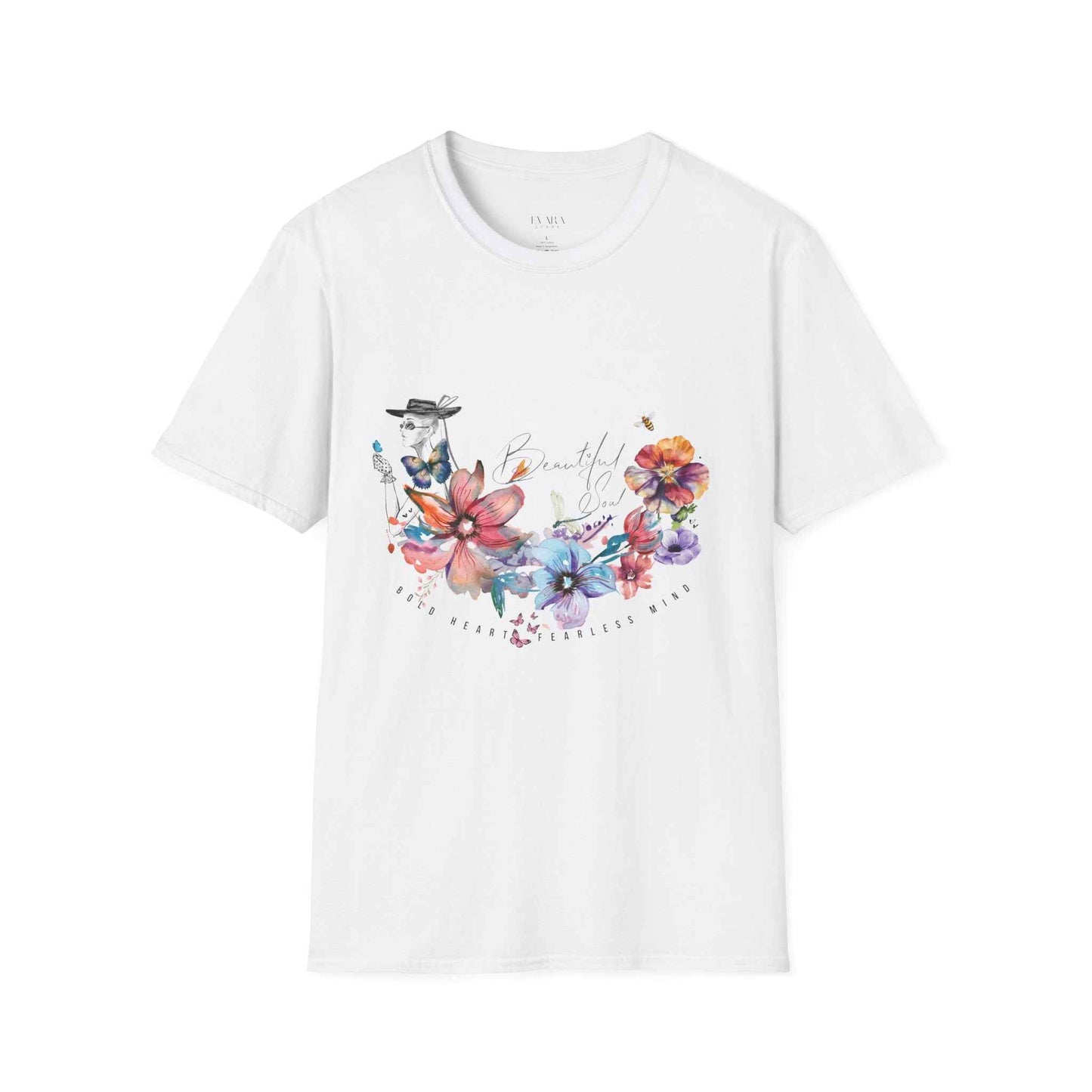 'Bold Heart Fearless Mind' Inspirational Floral Graphic Women's T-Shirt ,
