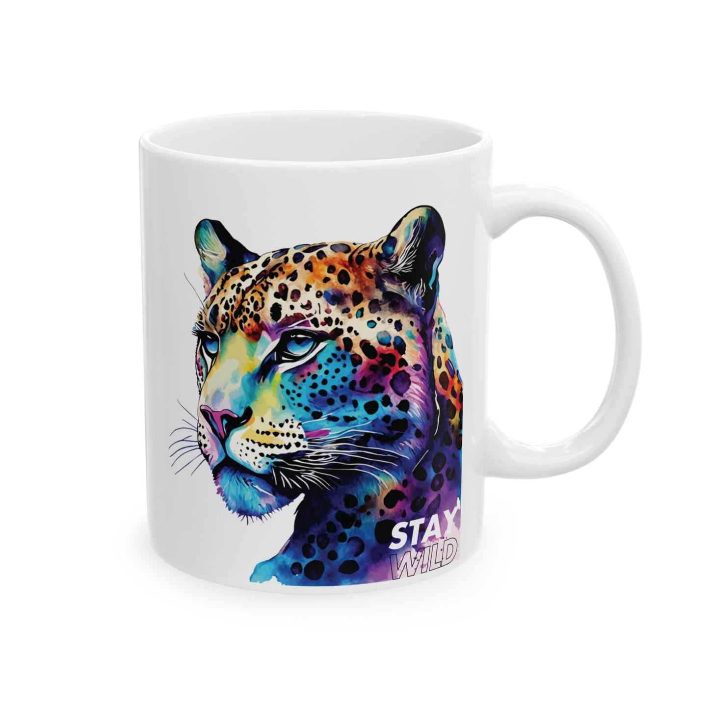 Stay Wild Leopard Ceramic Mug - Colorful Animal Design (11oz, 15oz)