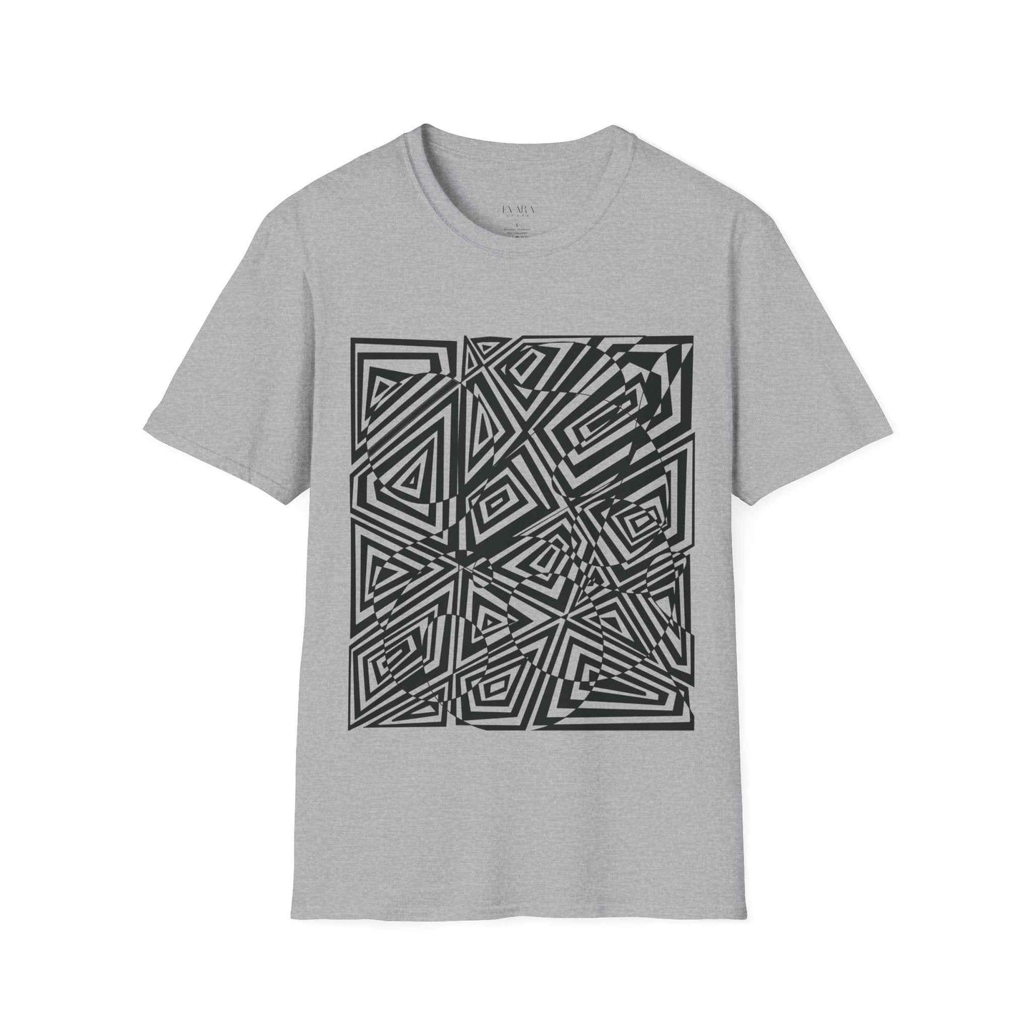 Hand drawn Geometric Maze Tee- Black Optical Illusion T-Shirt for Men