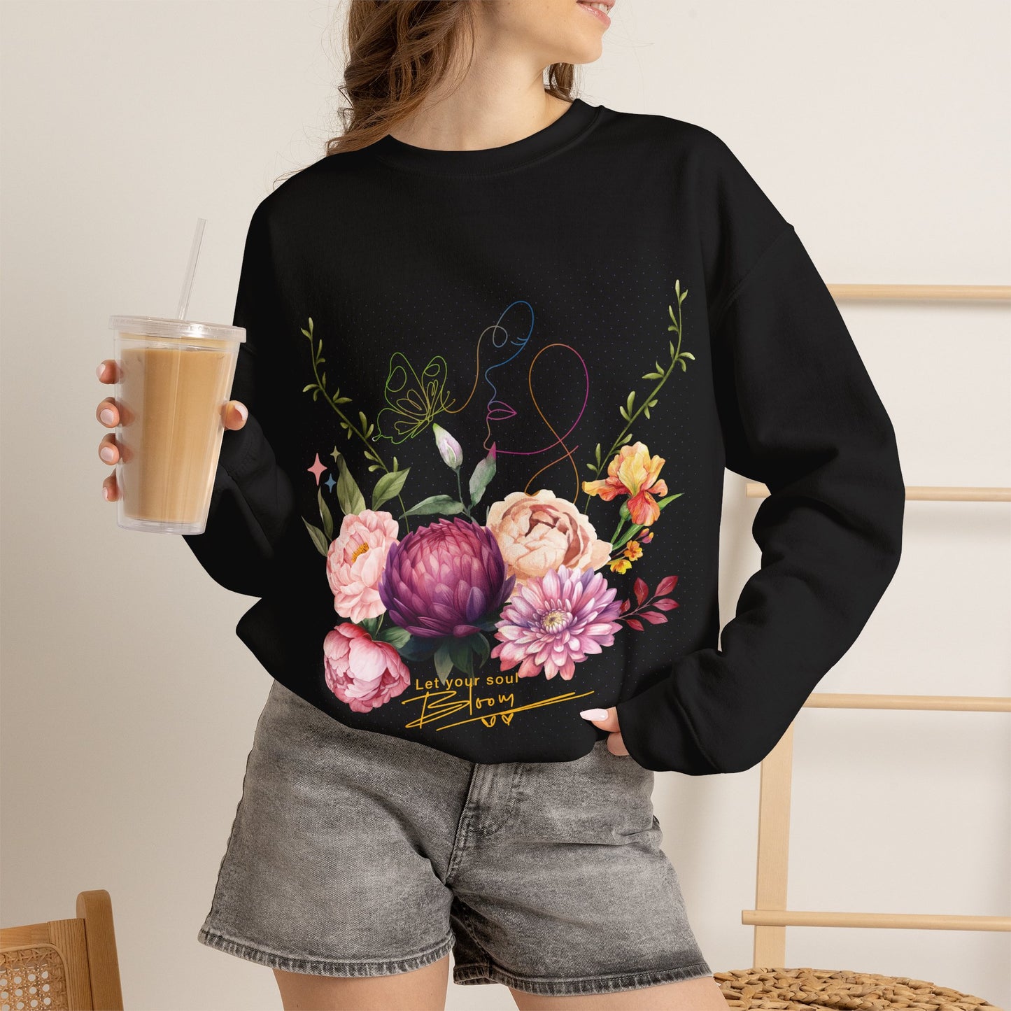 Floral Inspirational Crewneck Sweatshirt– Let the Soul Bloom Women's Cozy Pullover