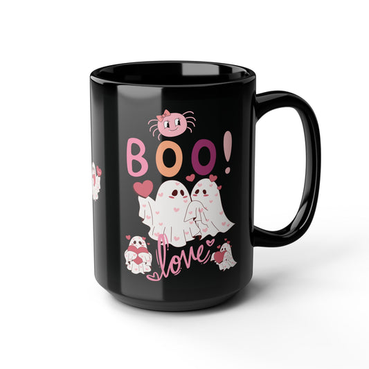 Cute Boo Love Ghosts Black Mug- 15oz, Perfect Halloween Gift for Family & Friends