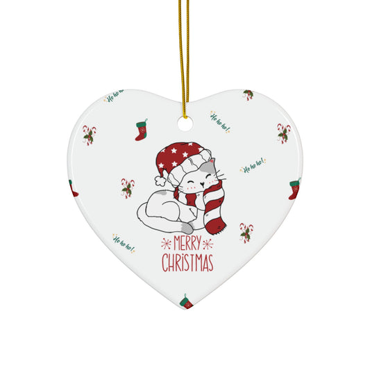 'Christmas Kitty ' both sides Ceramic Ornaments (1pc, 3pcs, 5pcs, 10pcs)